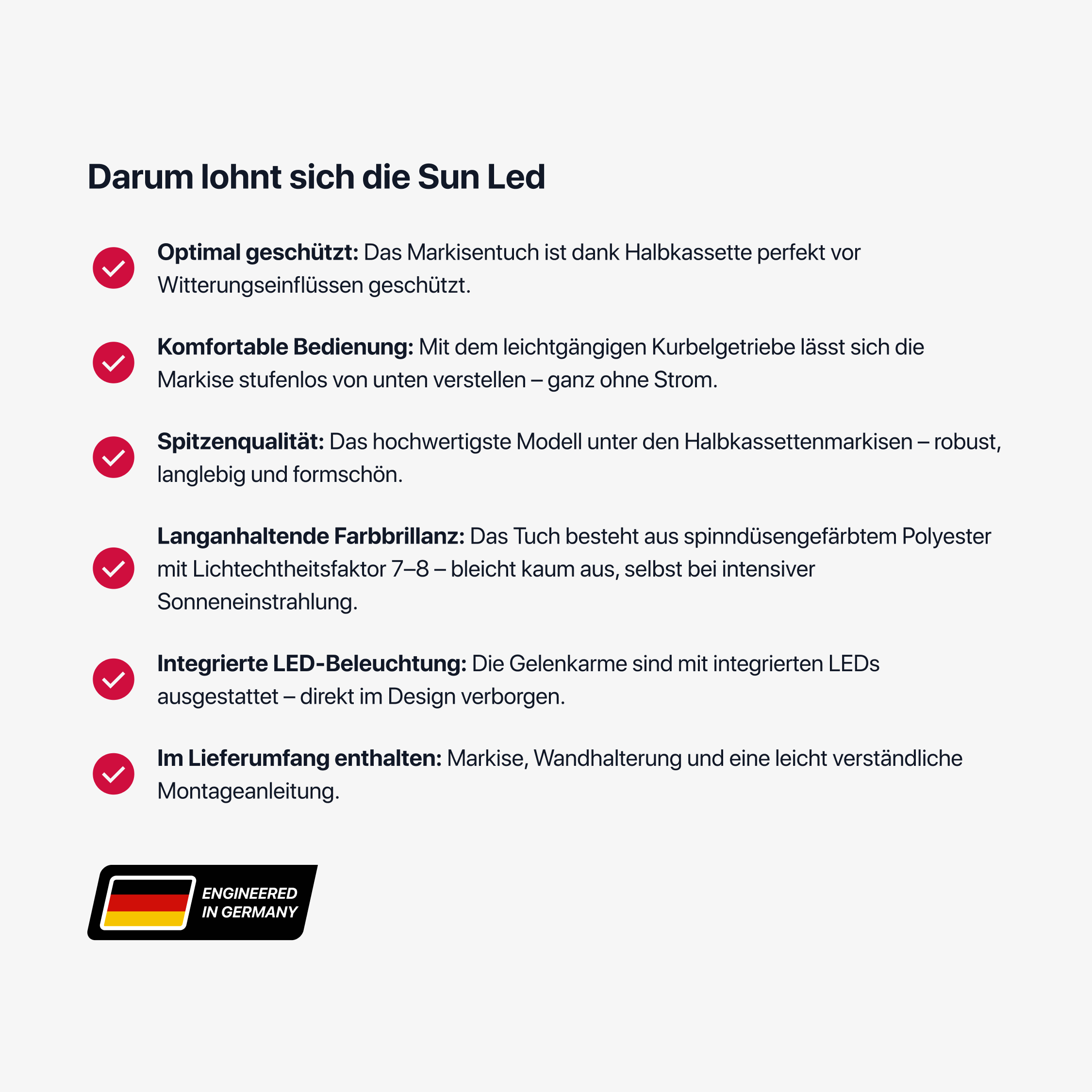 Halbkassettenmarkise Sun Led