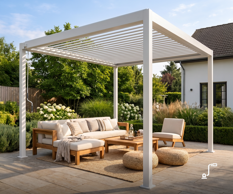 Luma: Freistehende Pergola manuell verstellbar
