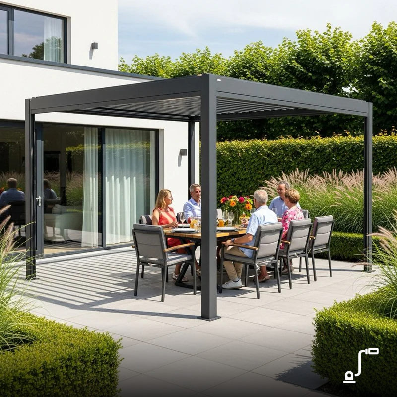 Luma: Freistehende Pergola manuell verstellbar