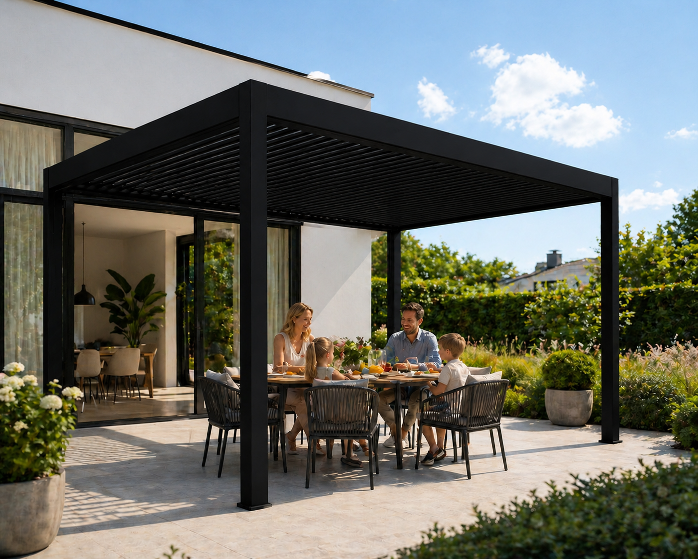Luma: Freistehende Pergola manuell verstellbar