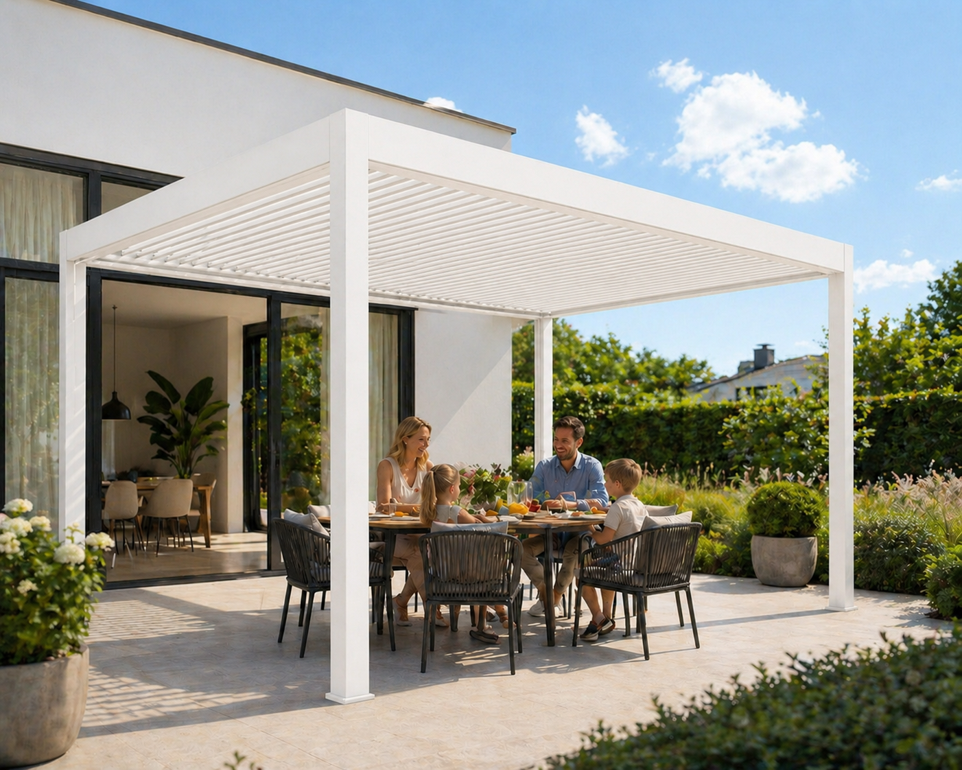 Luma: Freistehende Pergola manuell verstellbar