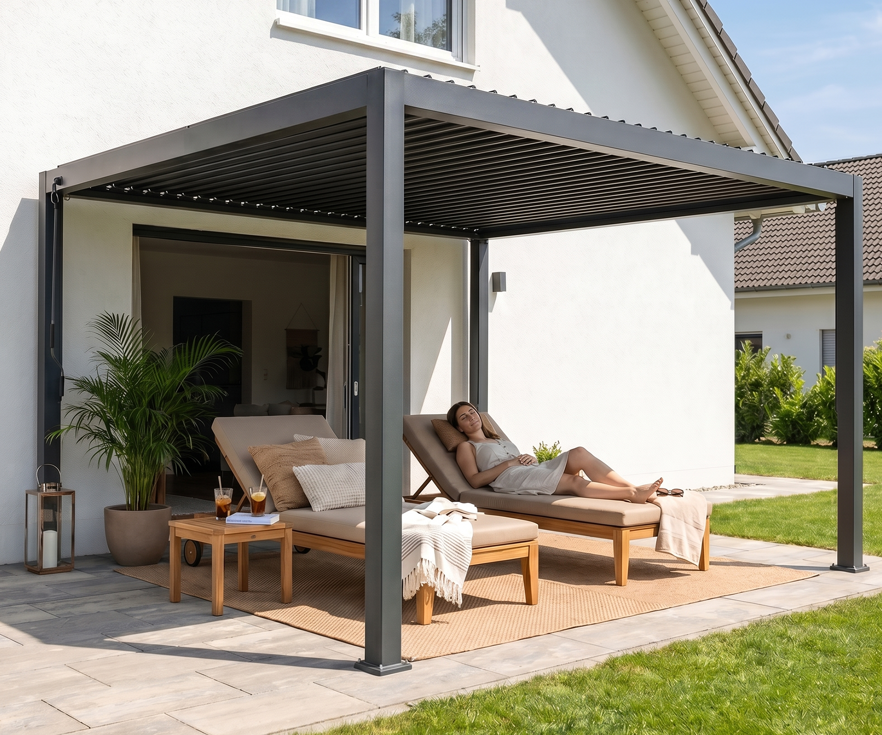Luma: Freistehende Pergola manuell verstellbar