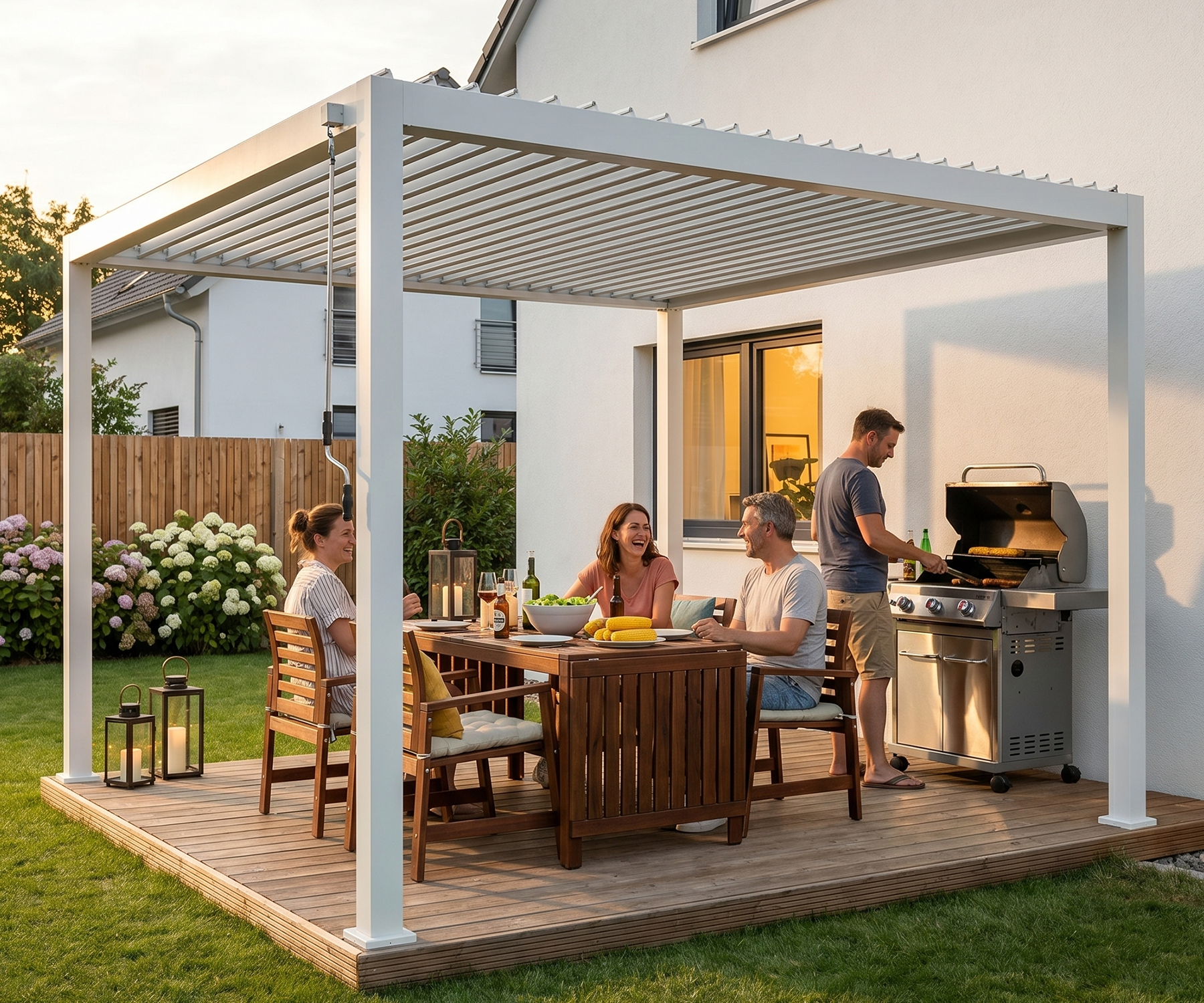 Luma: Freistehende Pergola manuell verstellbar